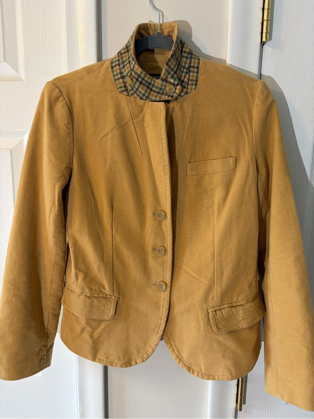 Women’s Vintage J. Crew tan blazer with Plaid Collar